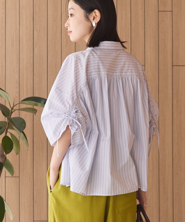 AMERICAN HOLIC「【WEB限定】【接触冷感・UVカット】ギャザーリボンスリーブ半袖シャツ」|シャツ・ブラウス|Stripe