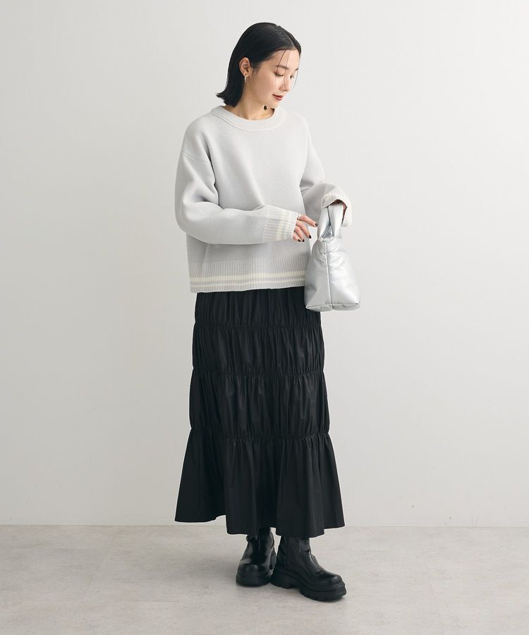 Green Parks「チンツ加工シャーリングスカート」|フレア|