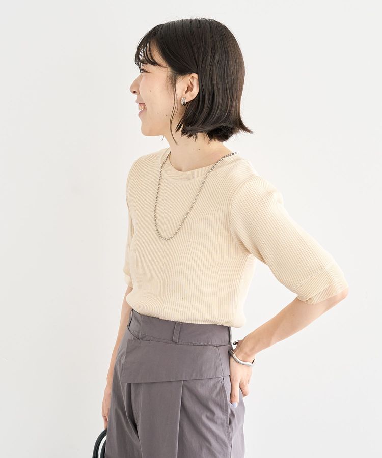 Green Parks「袖レイヤー5分袖ニットプルオーバー」|ニット・セーター|