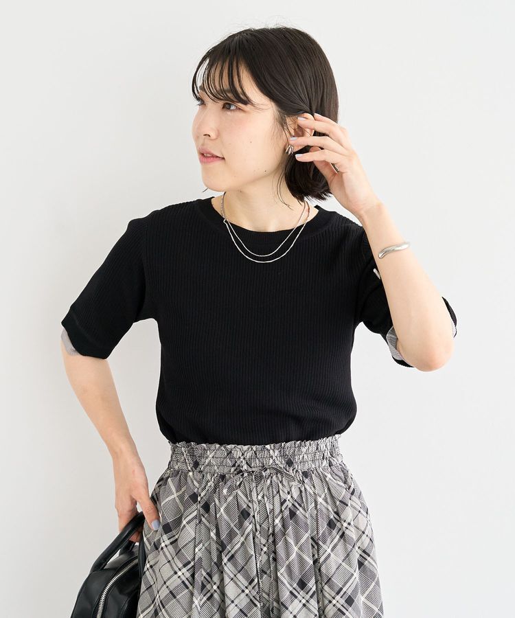 Green Parks「袖レイヤー5分袖ニットプルオーバー」|ニット・セーター|