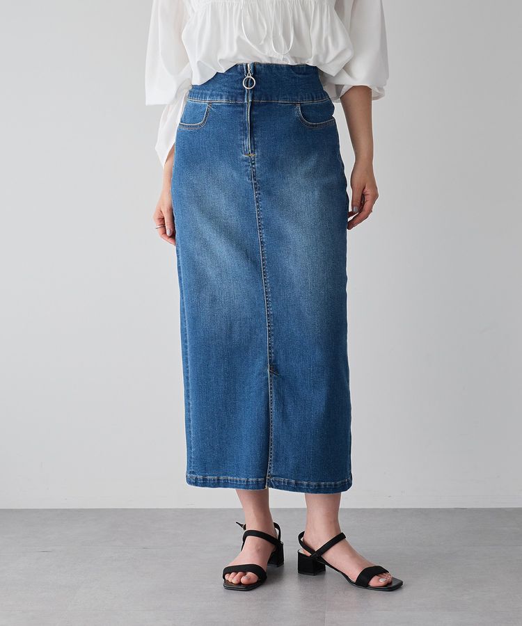 YECCA VECCA「フロントZIPハイウエストデニムスカート」|タイト|Indigo