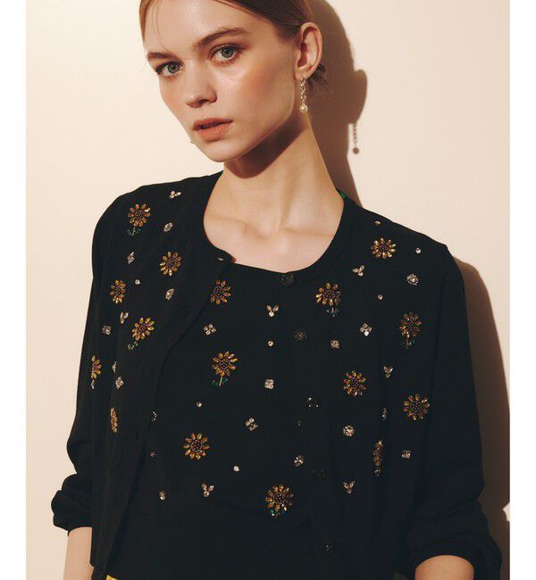 LOULOU WILLOUGHBY「 WEB 一部店舗限定【LOULOU WILLOUGHBY】サンフラワービジューカーディガン」|カーディガン|