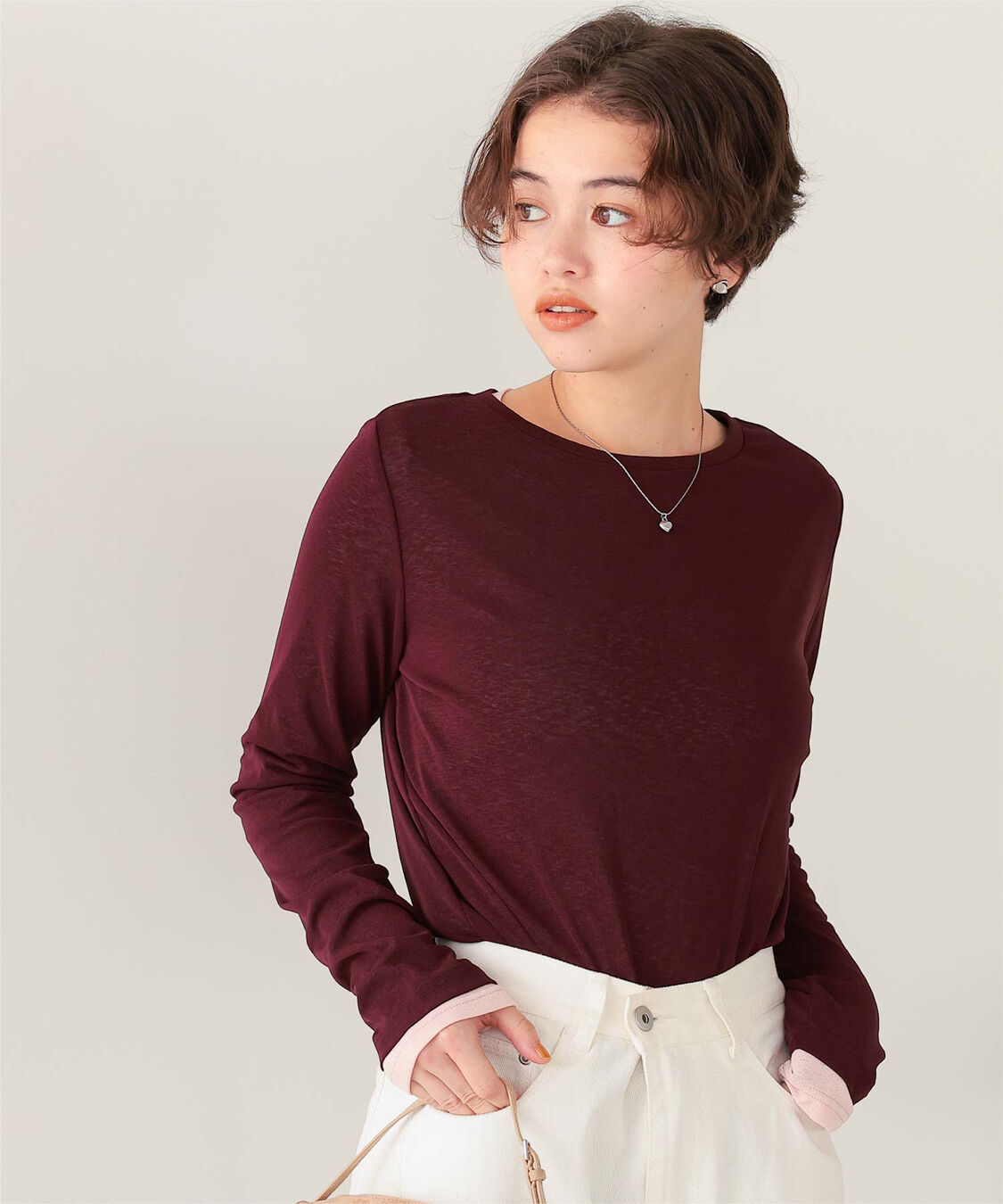 titivate「シアーカットソーロングスリーブトップス」|Tシャツ・カットソー|ボルドー