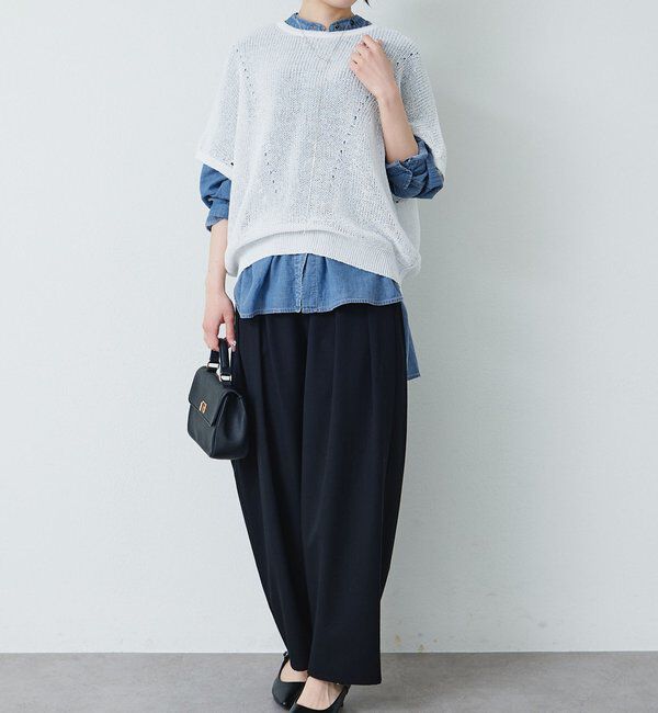  「アイレットデザインテープヤーンハーフスリーブニット」|ニット・セーター|