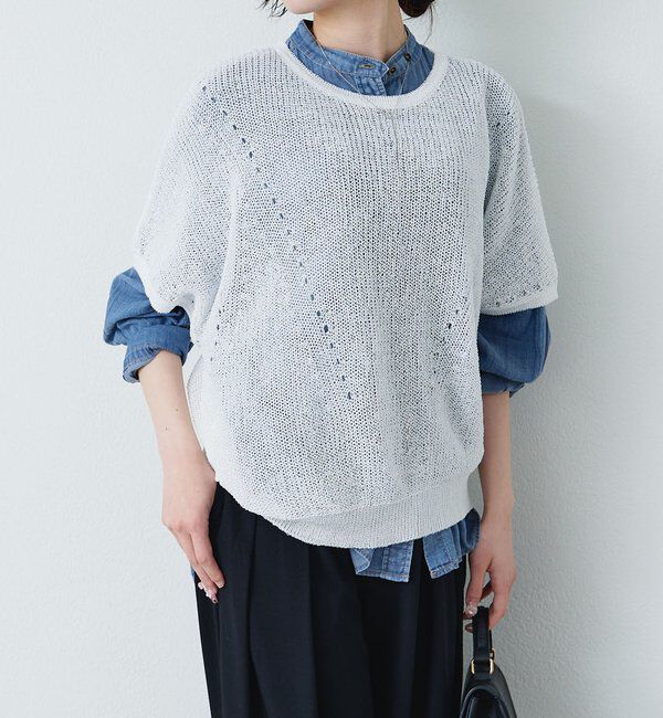  「アイレットデザインテープヤーンハーフスリーブニット」|ニット・セーター|