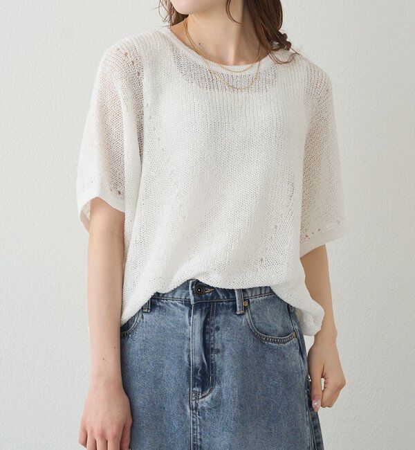  「アイレットデザインテープヤーンハーフスリーブニット」|ニット・セーター|