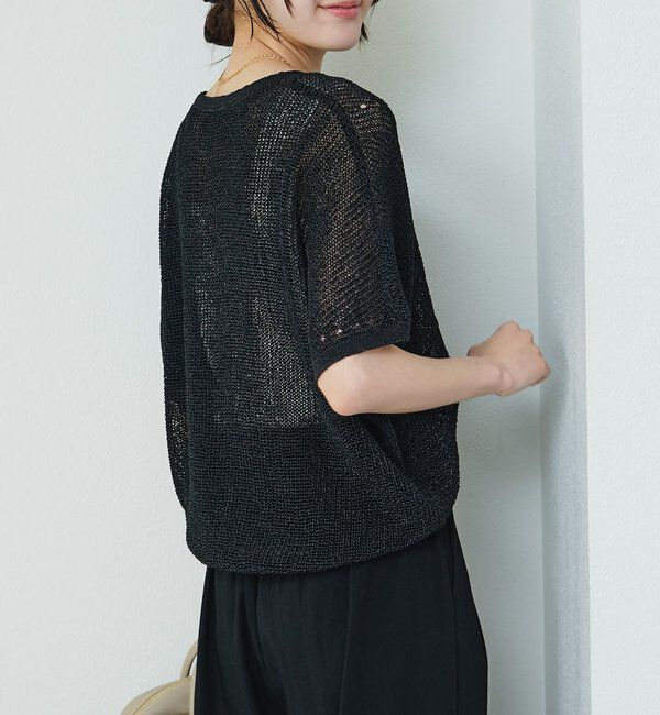  「アイレットデザインテープヤーンハーフスリーブニット」|ニット・セーター|