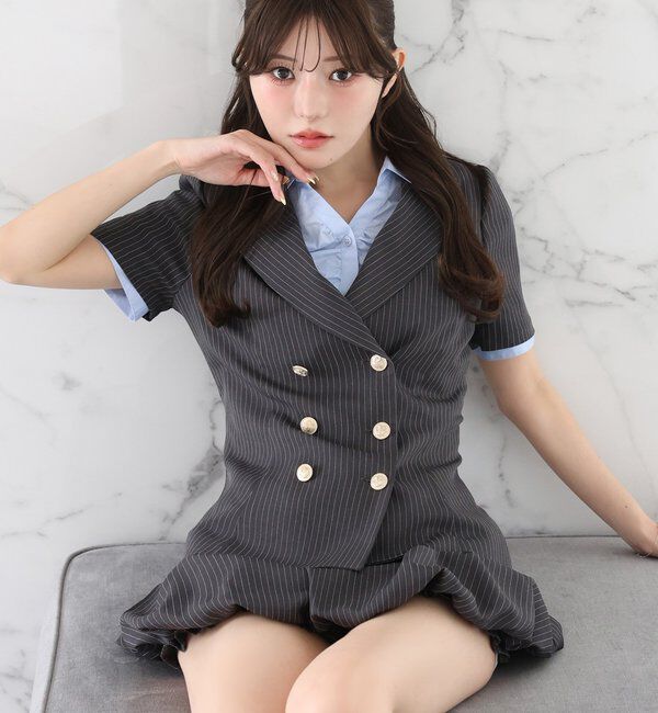  「【セットアップ可能】レースアップ半袖ジャケット／SMサイズ」|ダウンベスト・ベスト|