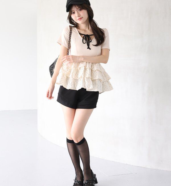  「リボン付き裾フリルトップス」|プルオーバー|