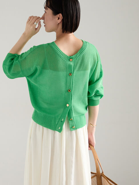 Te chichi「【WEB限定カラーあり】ペーパータッチヤーン2wayメッシュニット」|ニット・セーター|グリーン