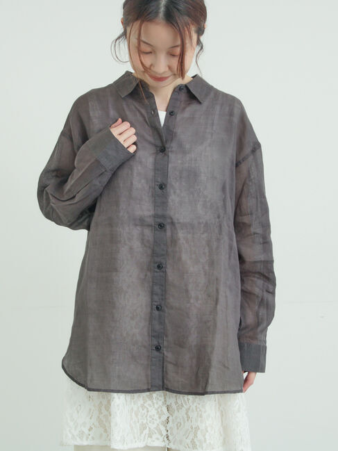 Samansa Mos2「シアーリネンシャツ」|シャツ・ブラウス|チャコールグレー