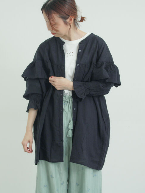 Samansa Mos2「切替フリルチュニック」|シャツ・ブラウス|