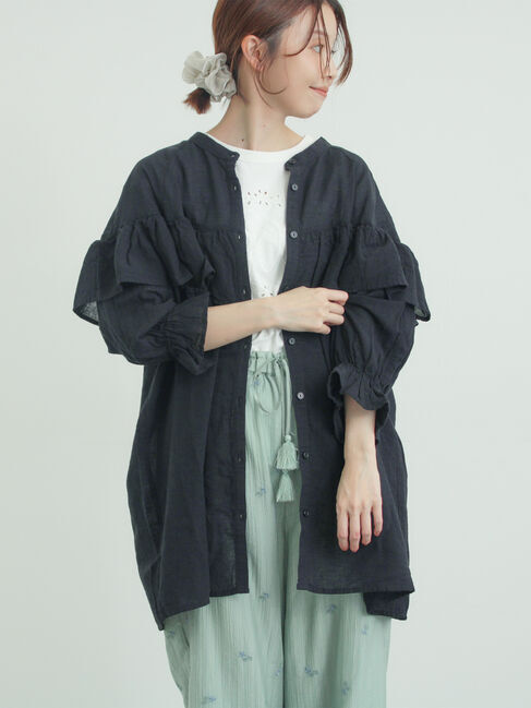 Samansa Mos2「切替フリルチュニック」|シャツ・ブラウス|