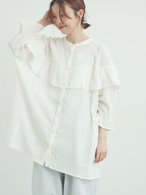 Samansa Mos2「切替フリルチュニック」|シャツ・ブラウス|