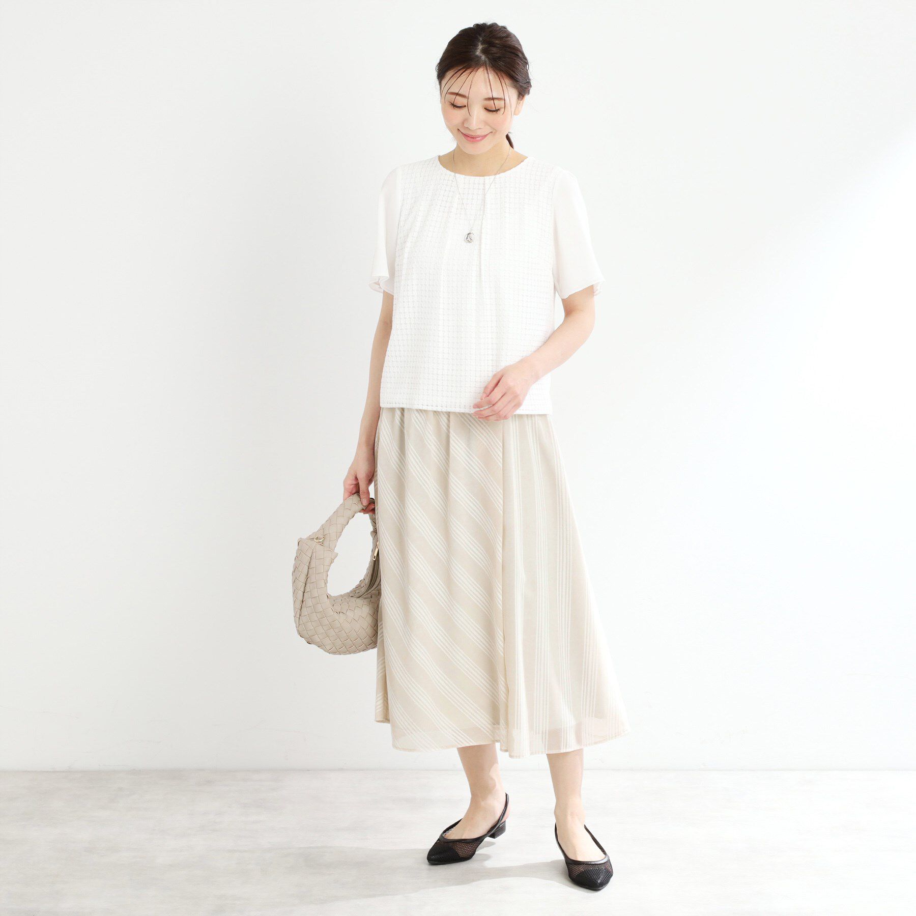 Reflect「【手洗い可】ストライプ柄シアースカート」|スカート|