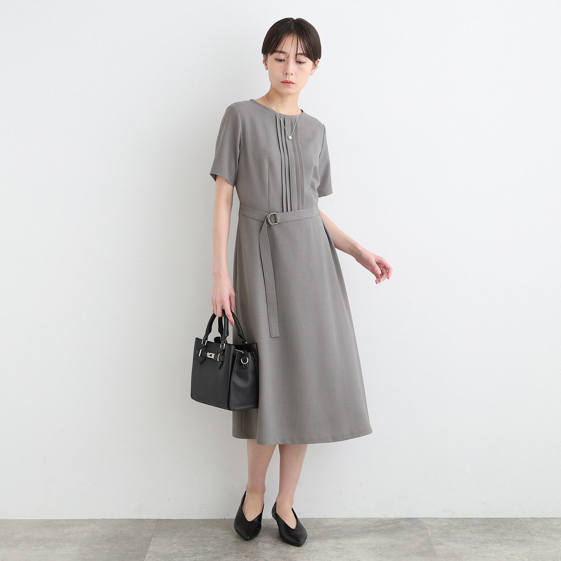 INDIVI「【洗える／UVケア／SETUP可能】ウール調フィット＆フレアワンピース」|ワンピース|