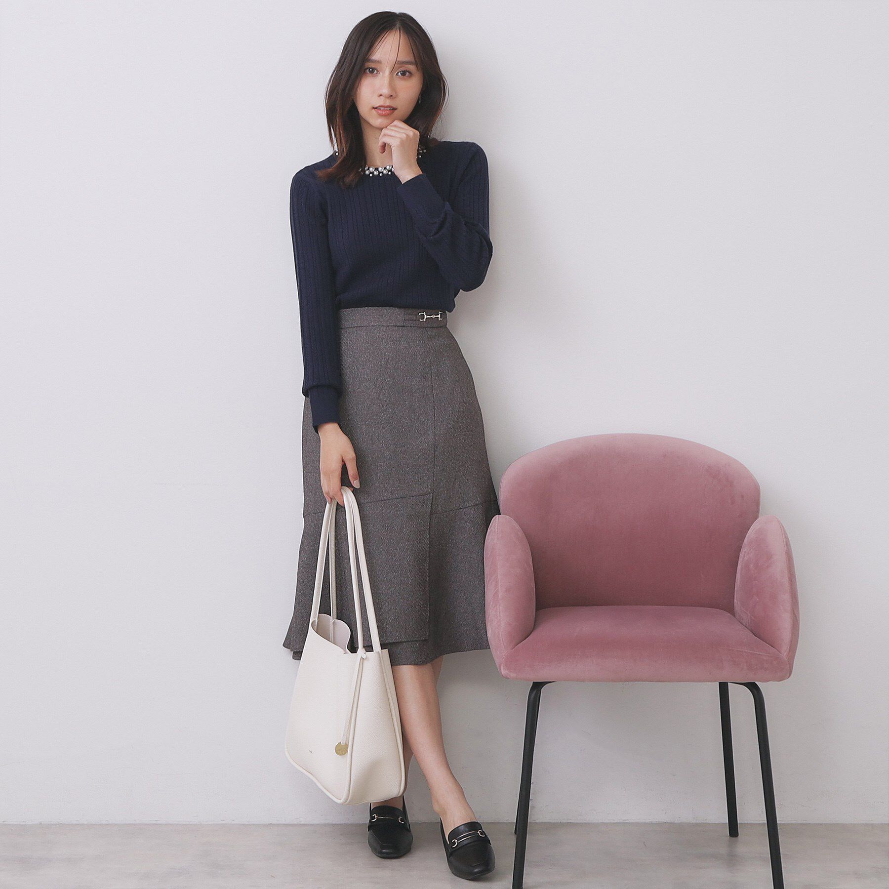 index「パール調ネックケーブルニット【洗濯機OK】」|ニット・セーター|