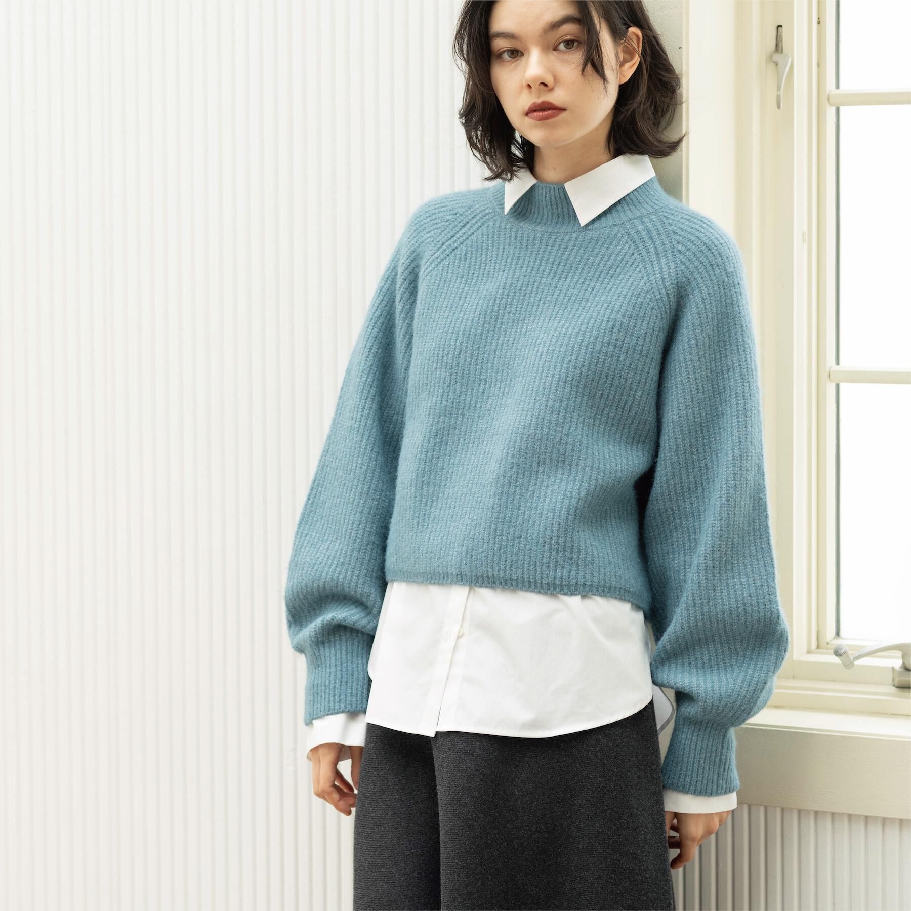 OPAQUE.CLIP「MIXミドルゲージショートあぜニット【洗濯機OK】」|ニット・セーター|