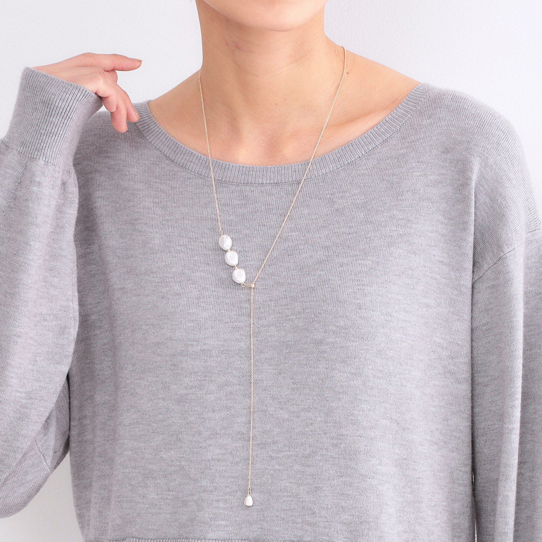 OPAQUE.CLIP「3連パール調ビーズデザインネックレス」|ネックレス|