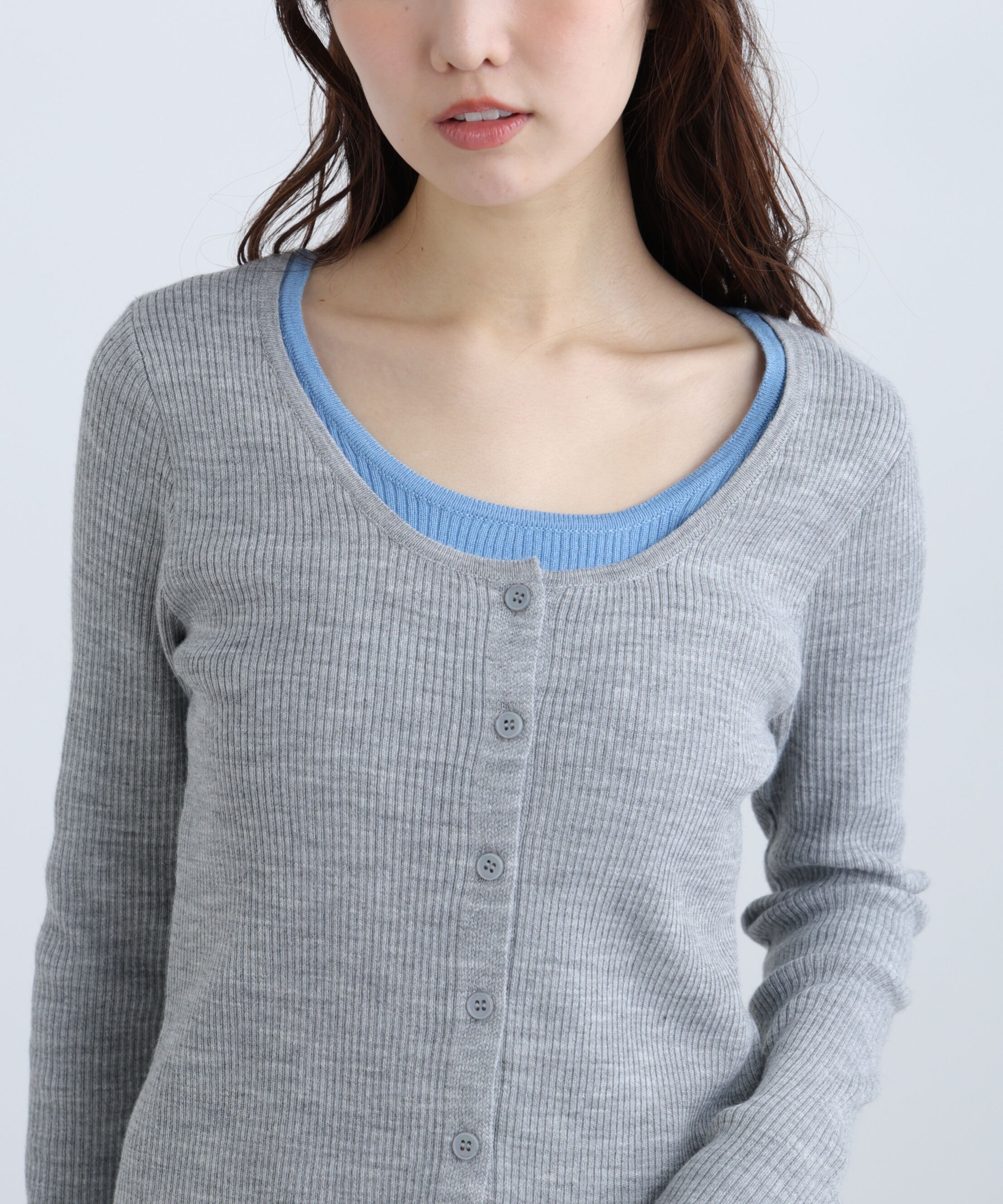  「配色レイヤードリブニットカーディガン」|ニット・セーター|