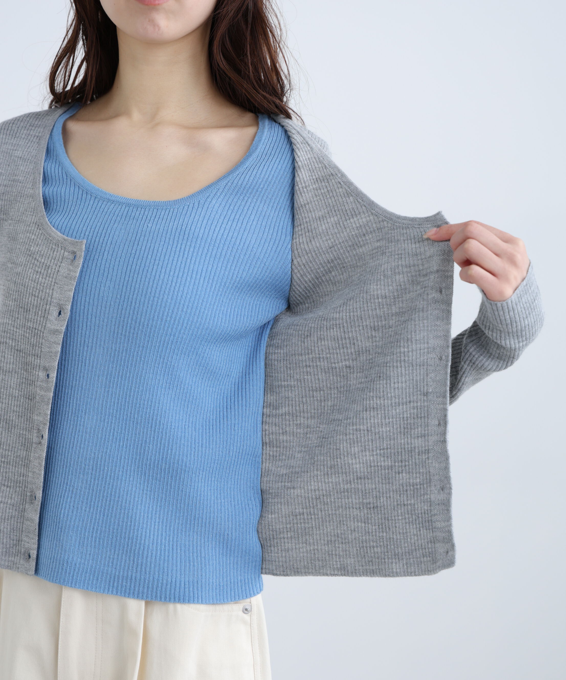  「配色レイヤードリブニットカーディガン」|ニット・セーター|