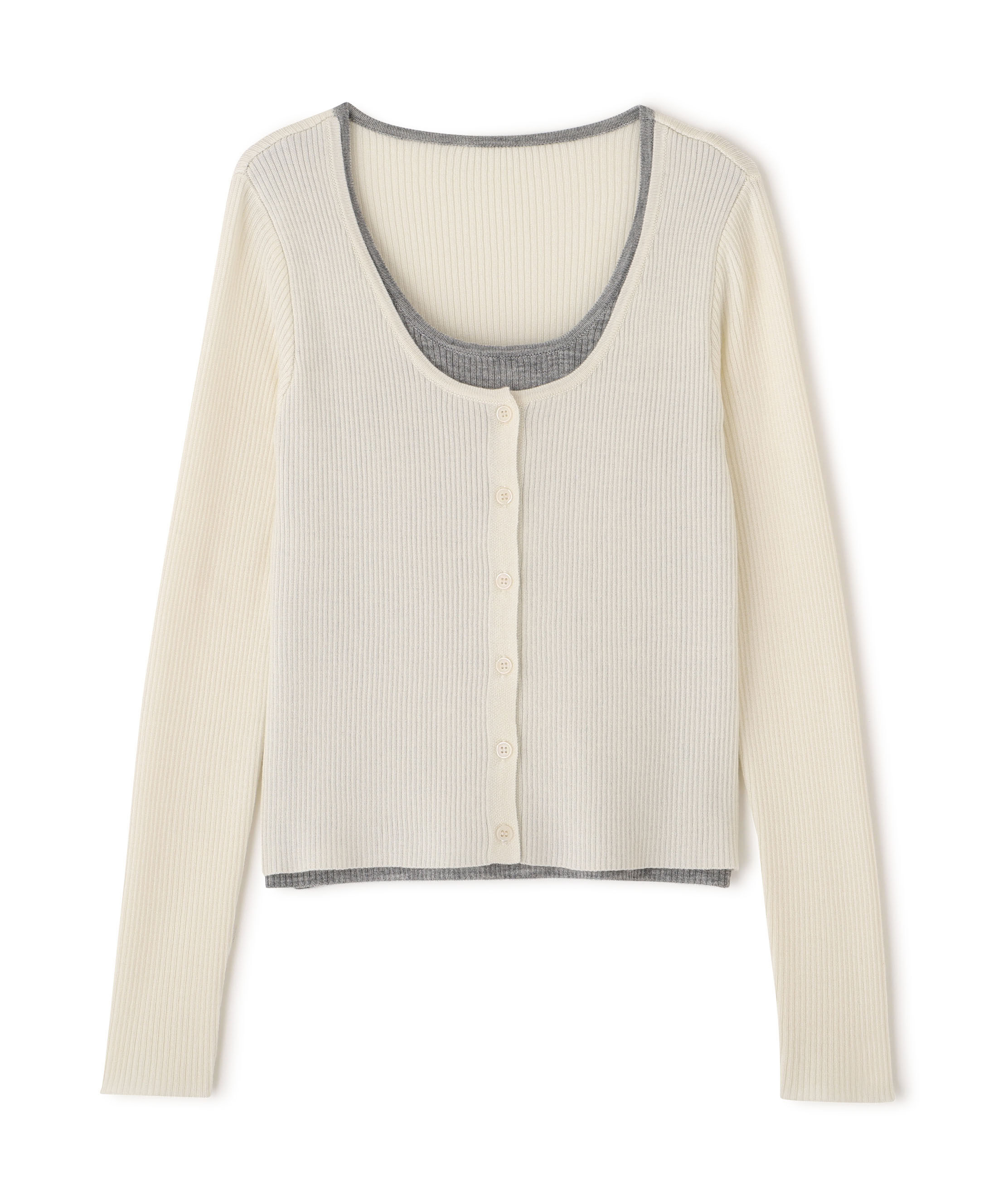  「配色レイヤードリブニットカーディガン」|ニット・セーター|