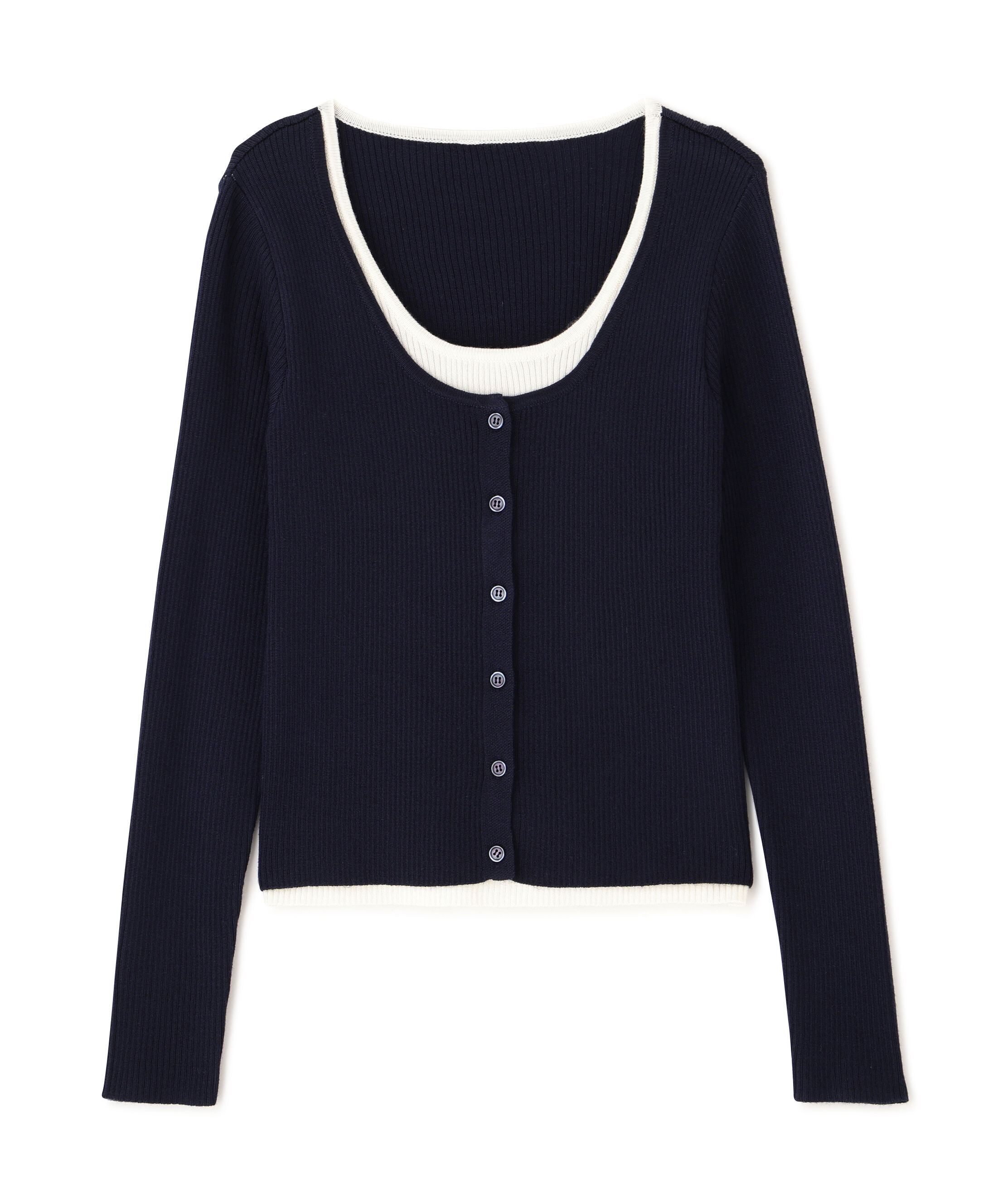  「配色レイヤードリブニットカーディガン」|ニット・セーター|