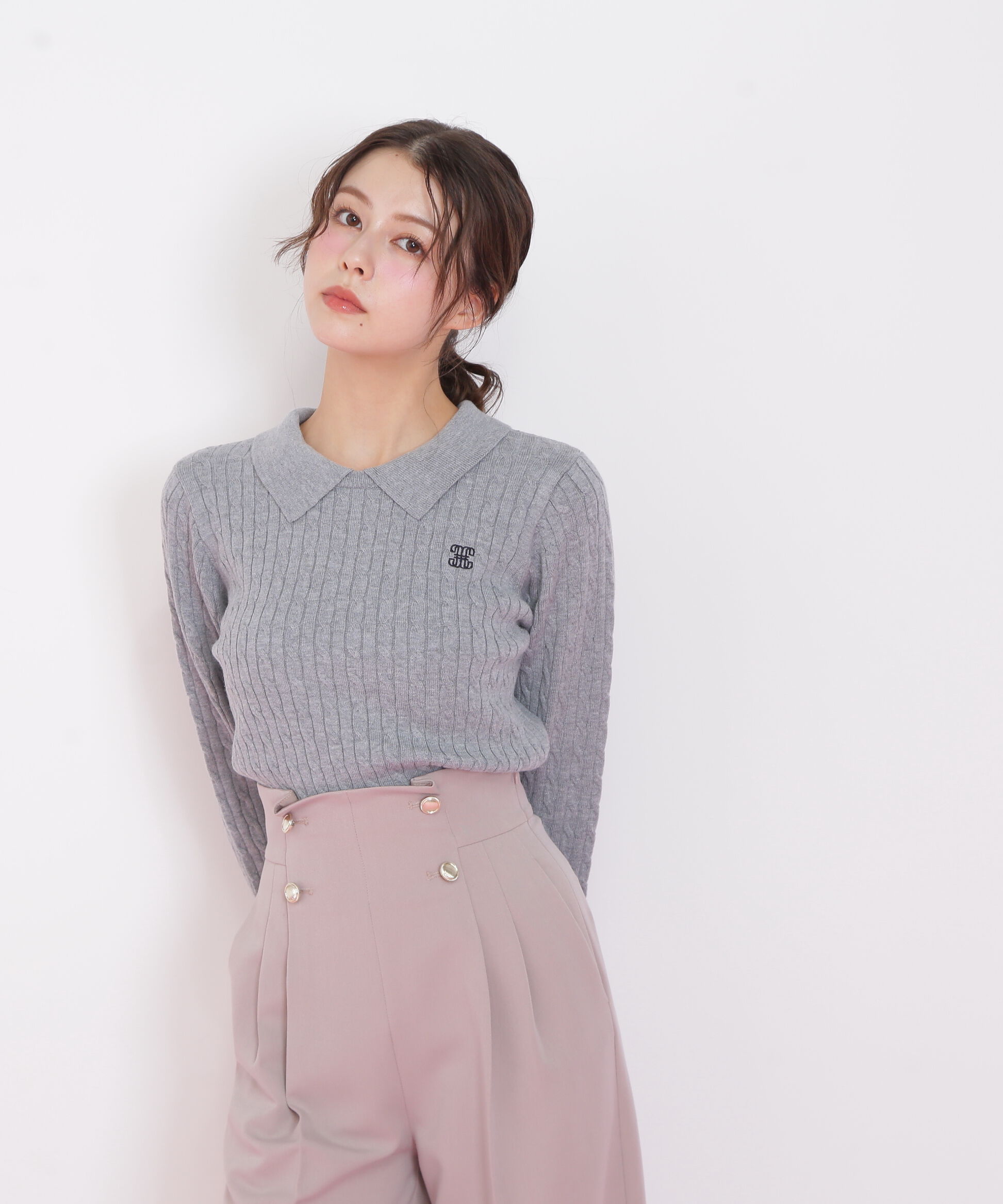  「レイヤード衿ケーブルニット」|ニット・セーター|