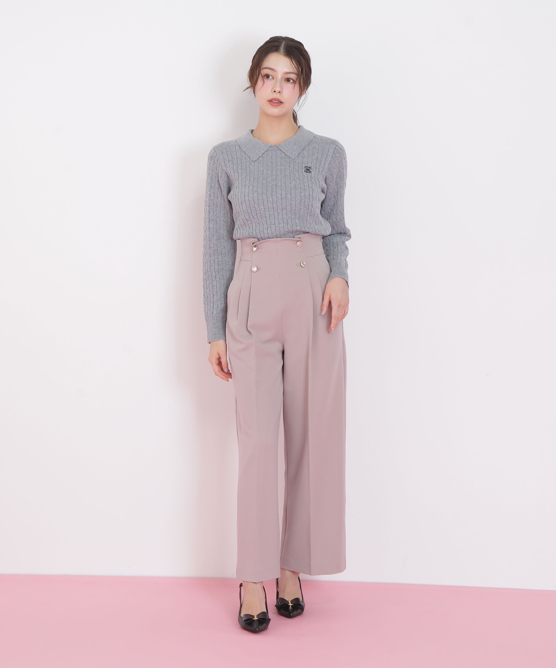  「レイヤード衿ケーブルニット」|ニット・セーター|