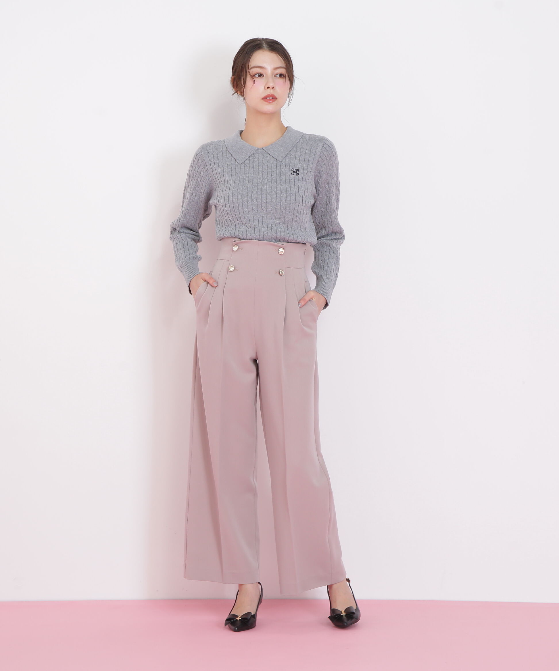  「レイヤード衿ケーブルニット」|ニット・セーター|