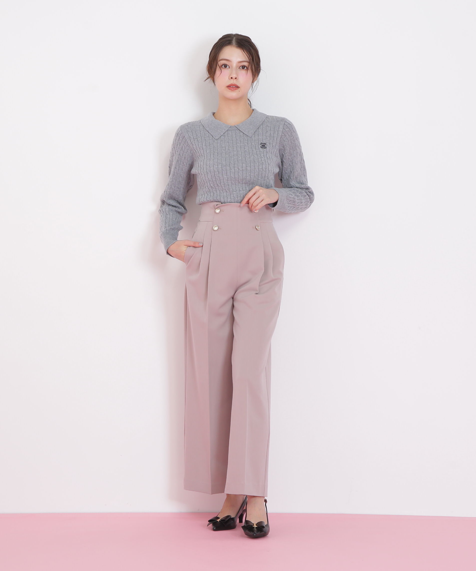  「レイヤード衿ケーブルニット」|ニット・セーター|