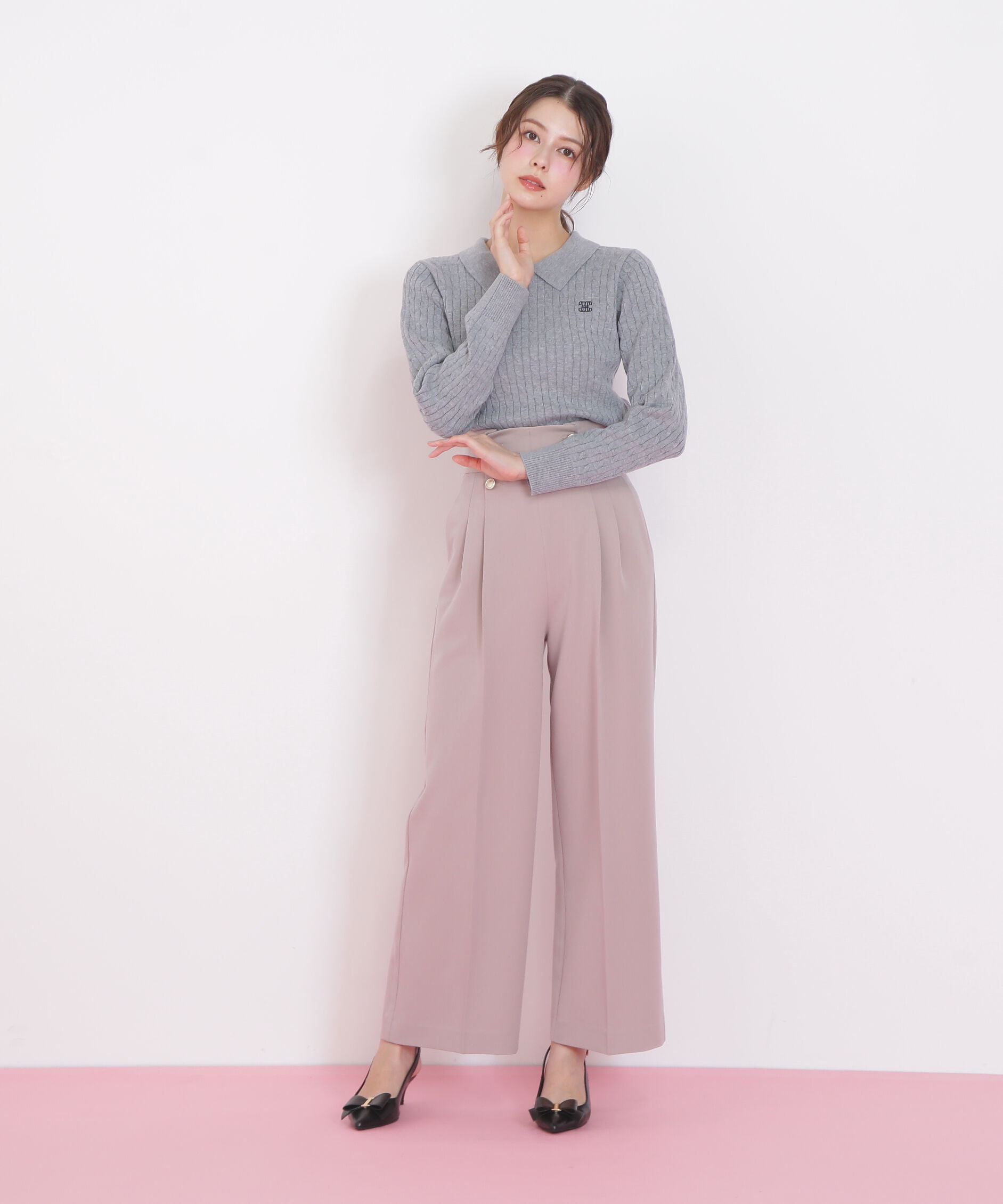  「レイヤード衿ケーブルニット」|ニット・セーター|