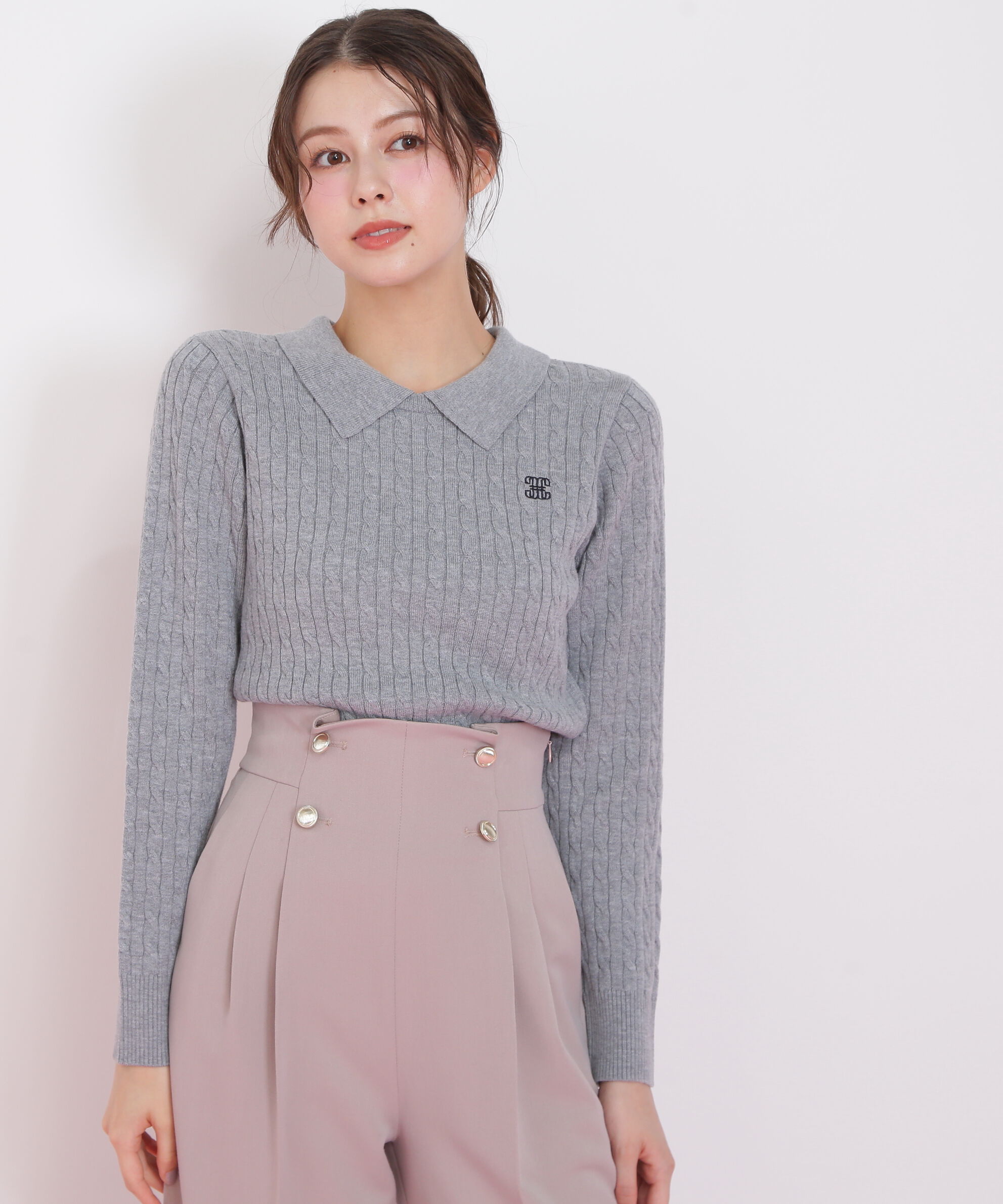  「レイヤード衿ケーブルニット」|ニット・セーター|