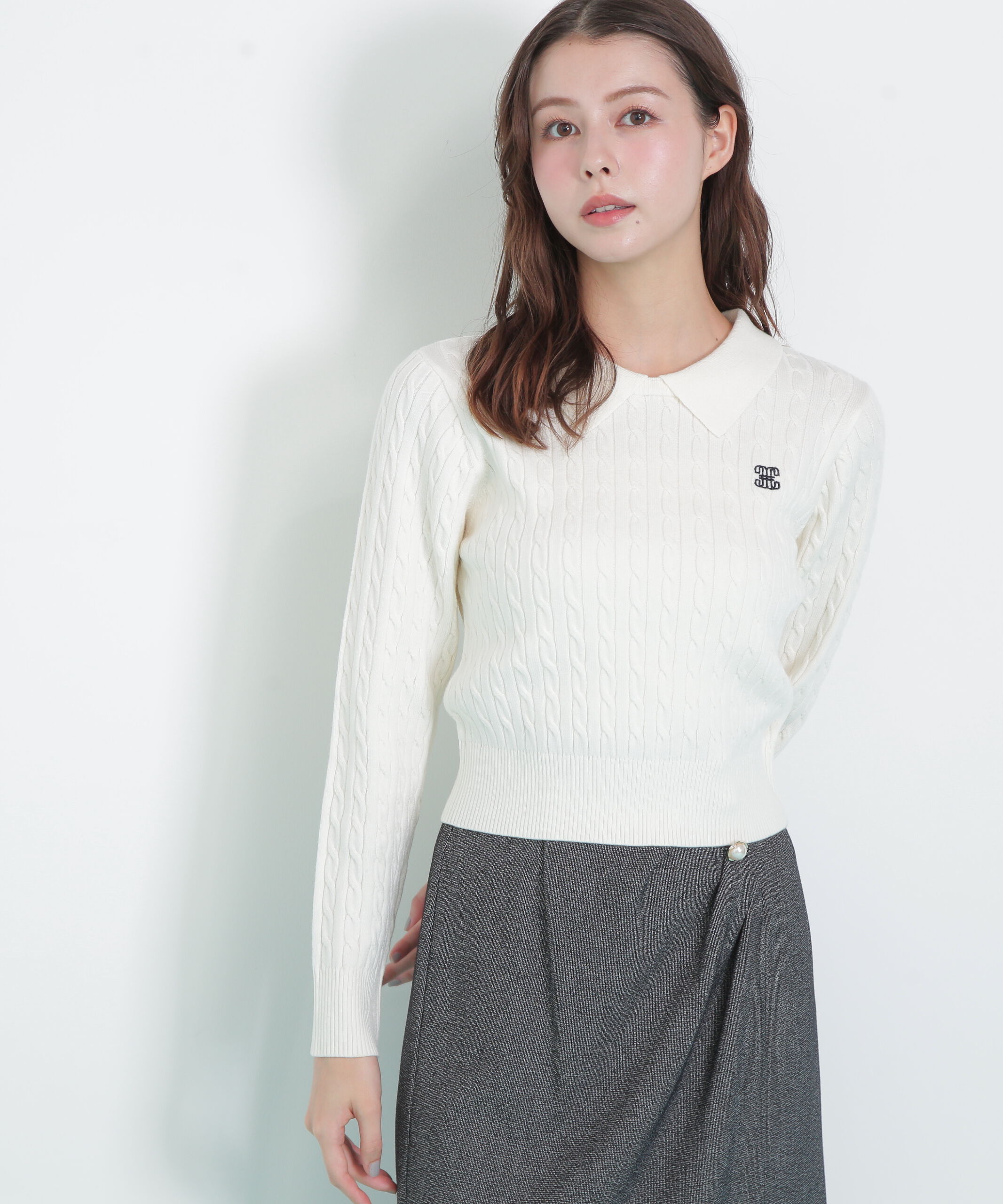  「レイヤード衿ケーブルニット」|ニット・セーター|