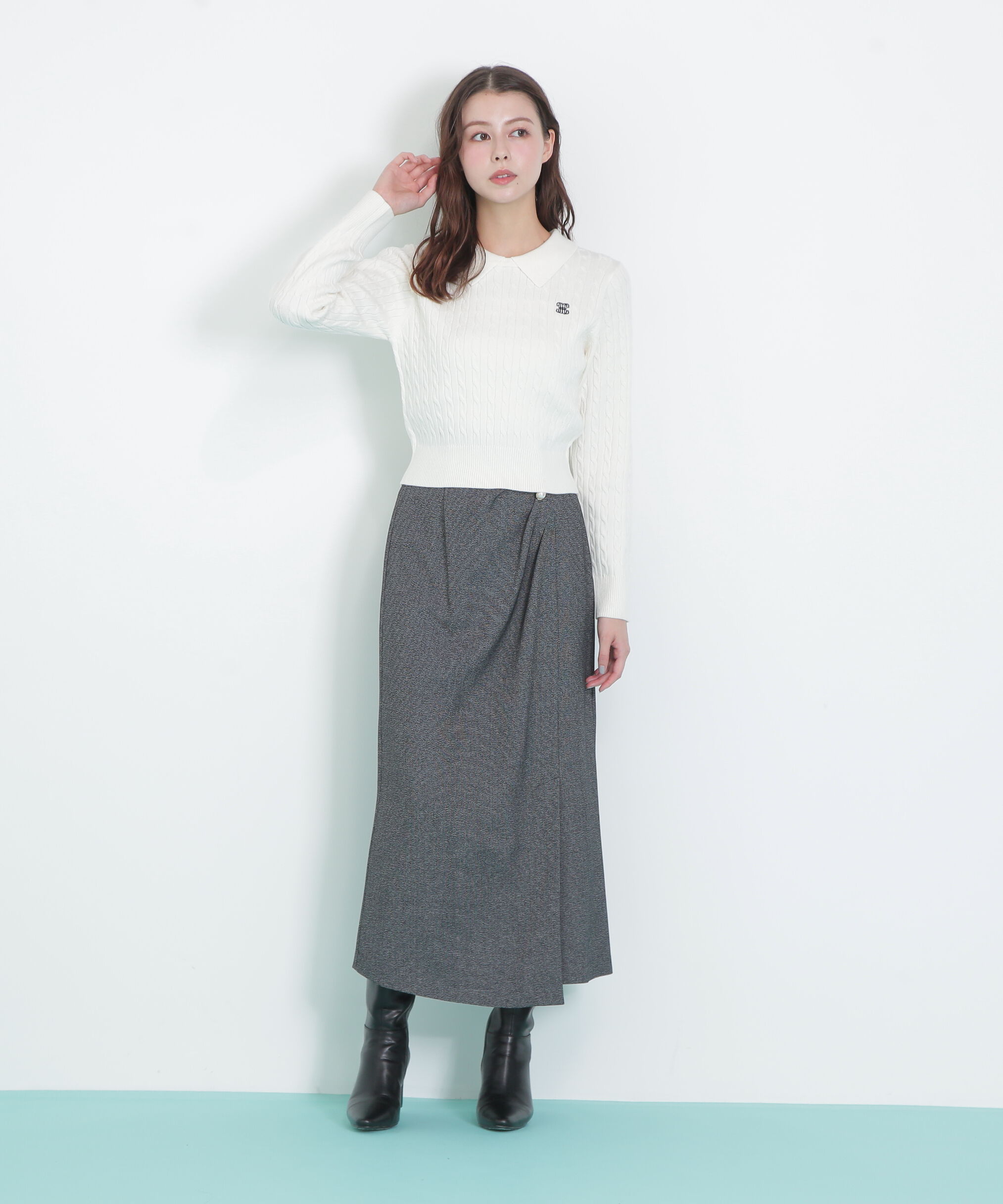  「レイヤード衿ケーブルニット」|ニット・セーター|