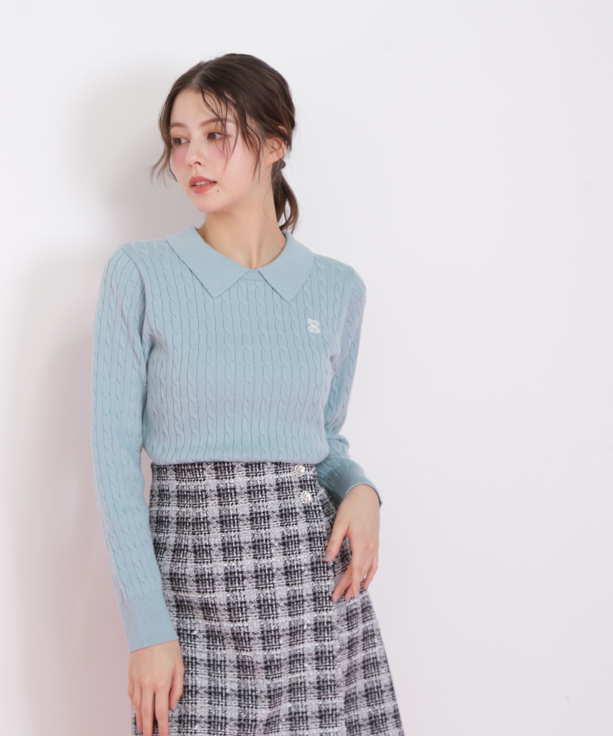  「レイヤード衿ケーブルニット」|ニット・セーター|