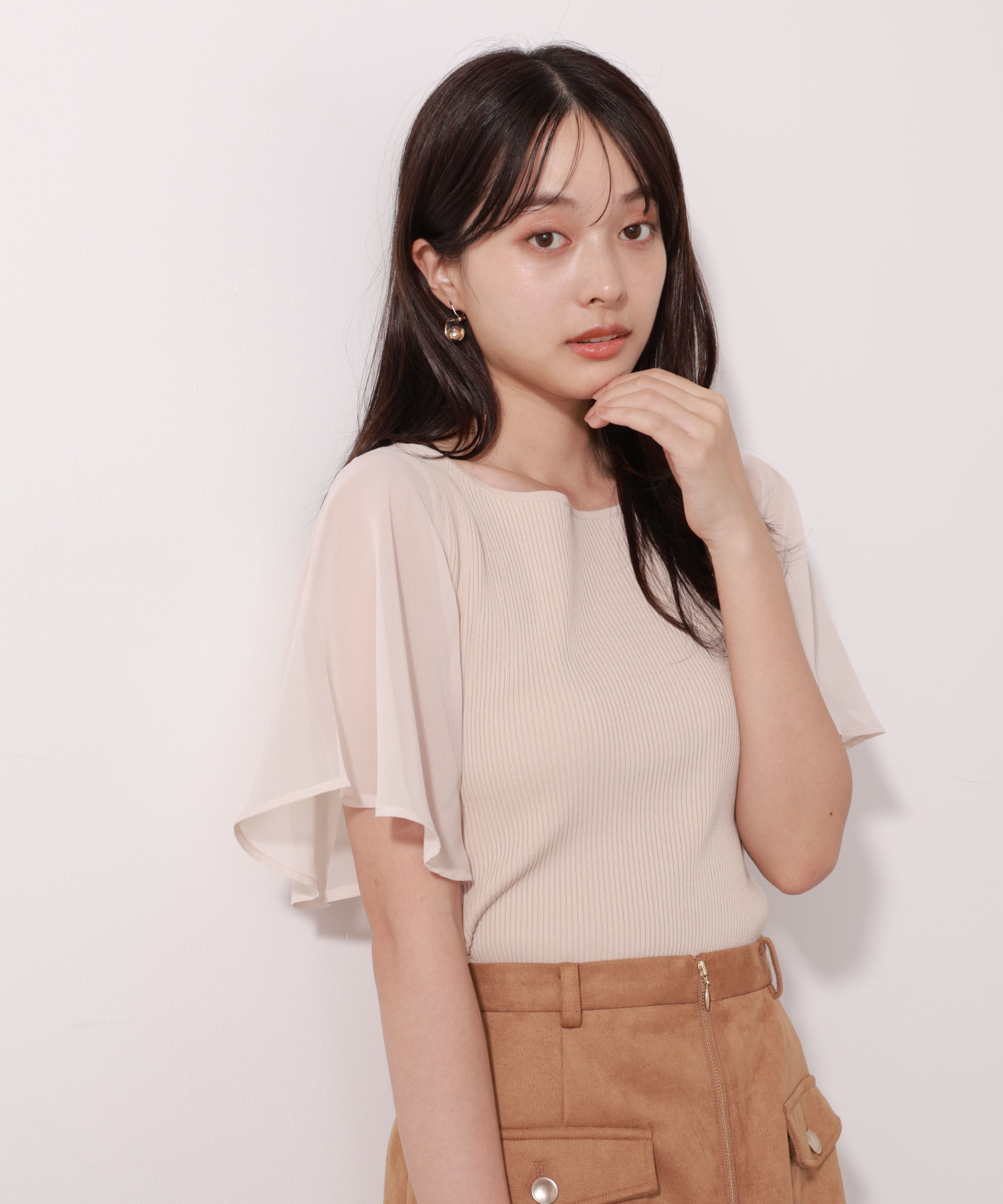 PROPORTION BODY DRESSING「シアーフレアスリーブリブニット」|ニット・セーター|