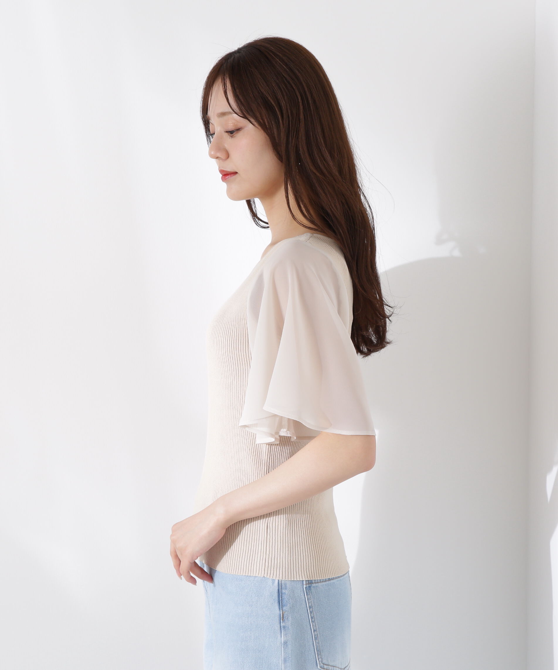 PROPORTION BODY DRESSING「シアーフレアスリーブリブニット」|ニット・セーター|