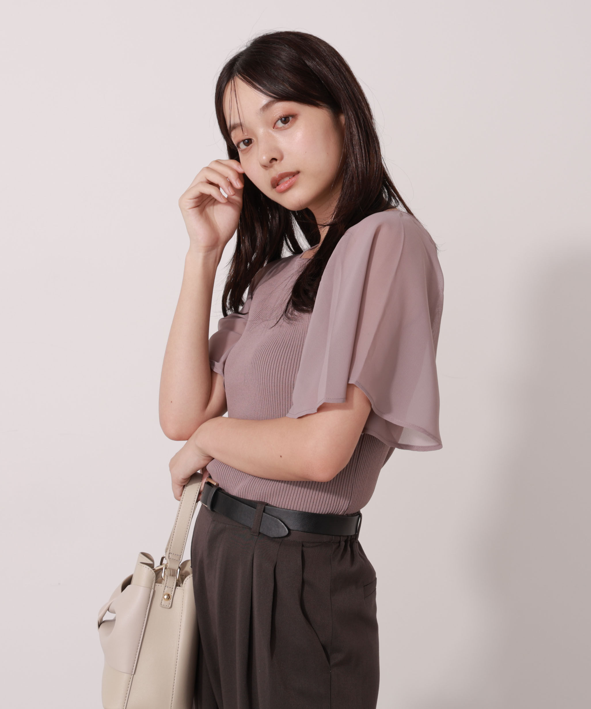 PROPORTION BODY DRESSING「シアーフレアスリーブリブニット」|ニット・セーター|