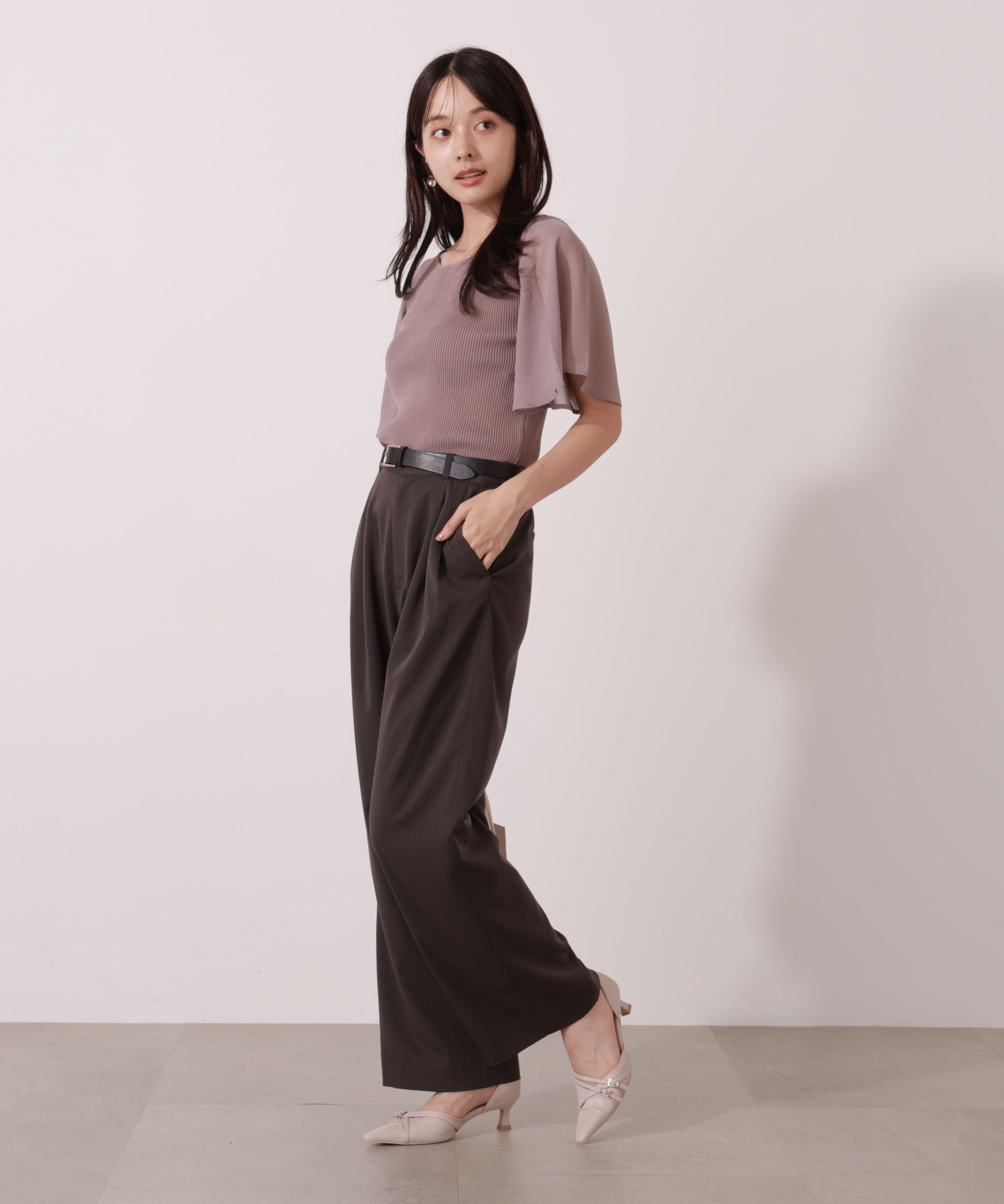 PROPORTION BODY DRESSING「シアーフレアスリーブリブニット」|ニット・セーター|