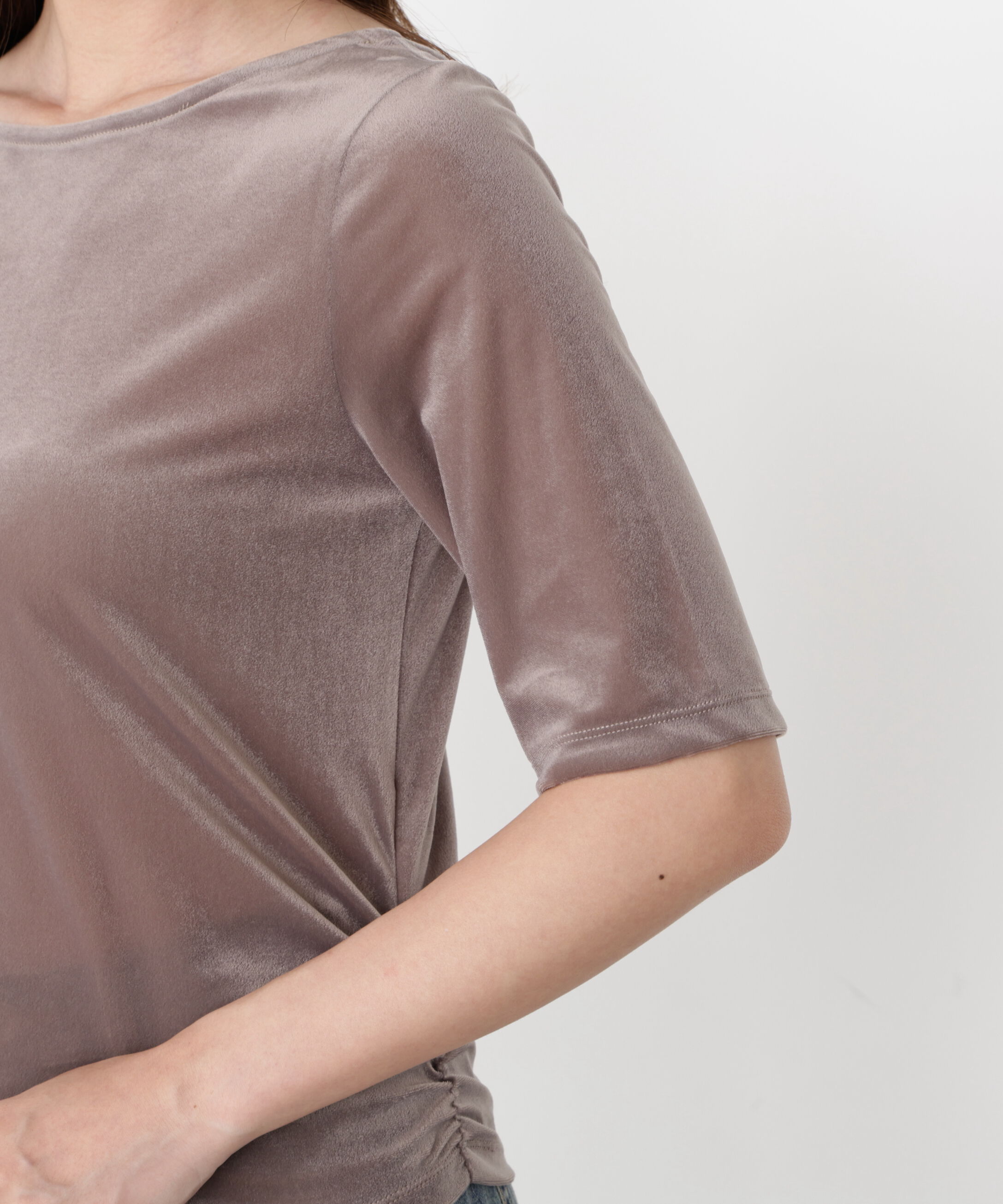 PROPORTION BODY DRESSING「＜ハンドウォッシャブル＞シアーベロア5分袖トップス」|Tシャツ・カットソー|