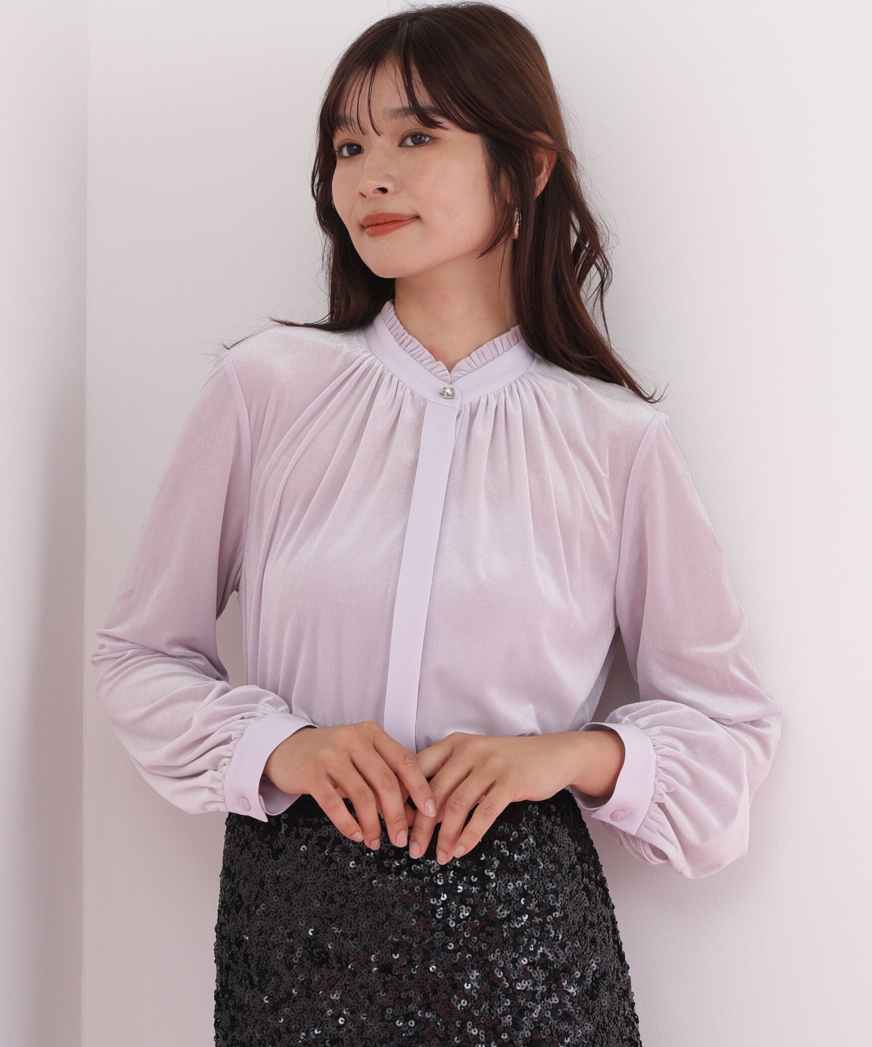  「◆ベルベットコンビギャザーブラウス」|シャツ・ブラウス|
