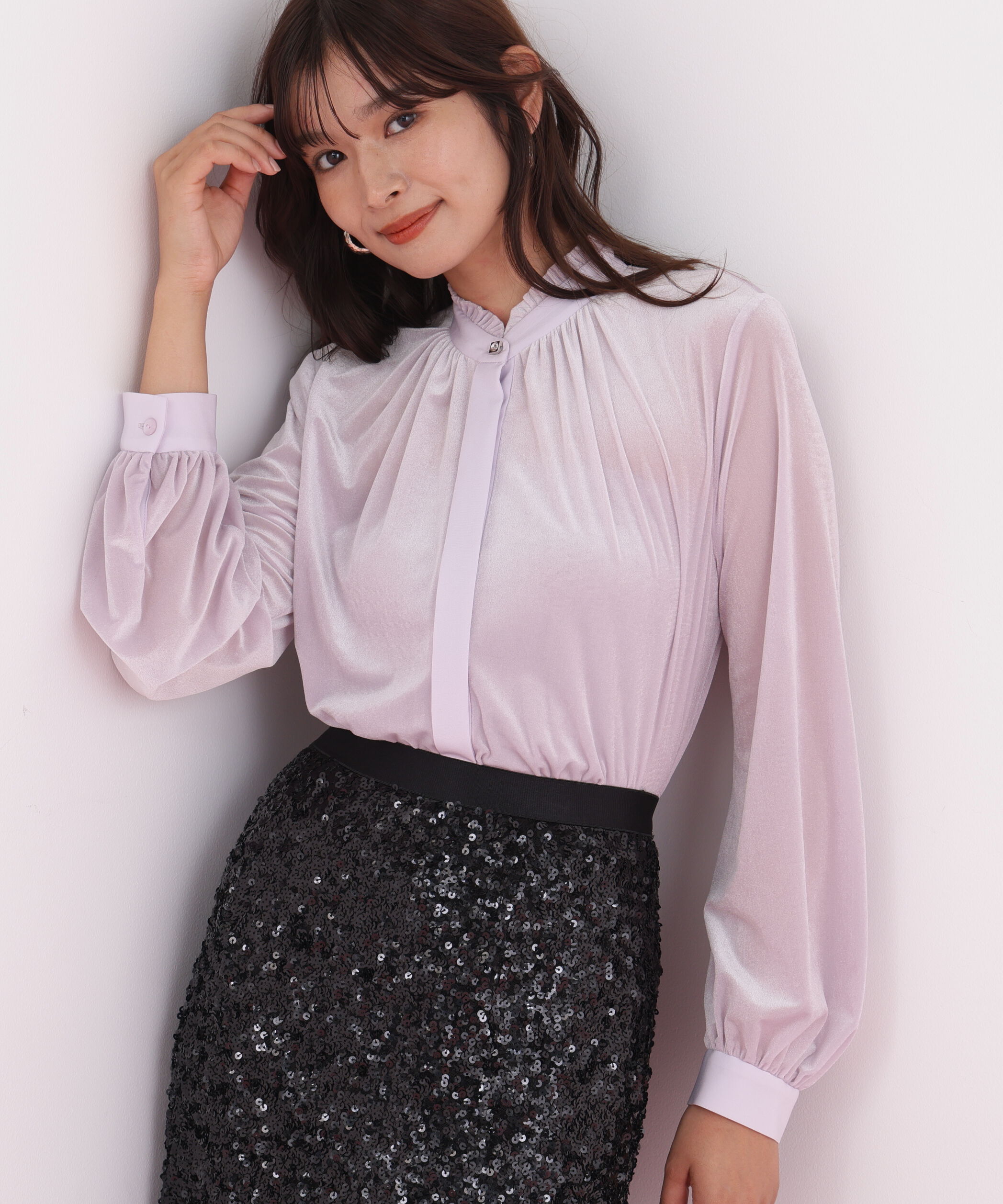  「◆ベルベットコンビギャザーブラウス」|シャツ・ブラウス|