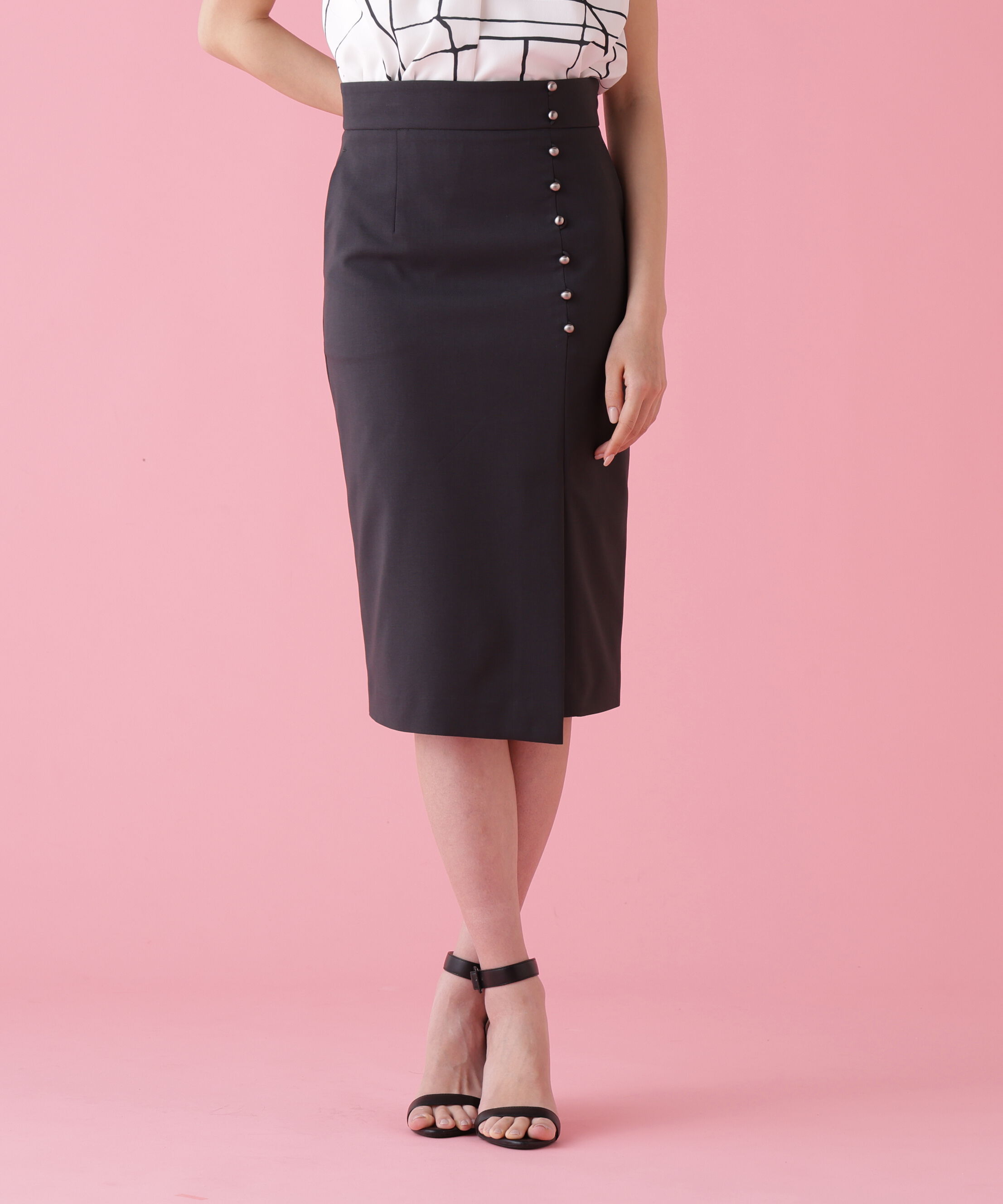  「シルバーボタンスカート」|スカート|