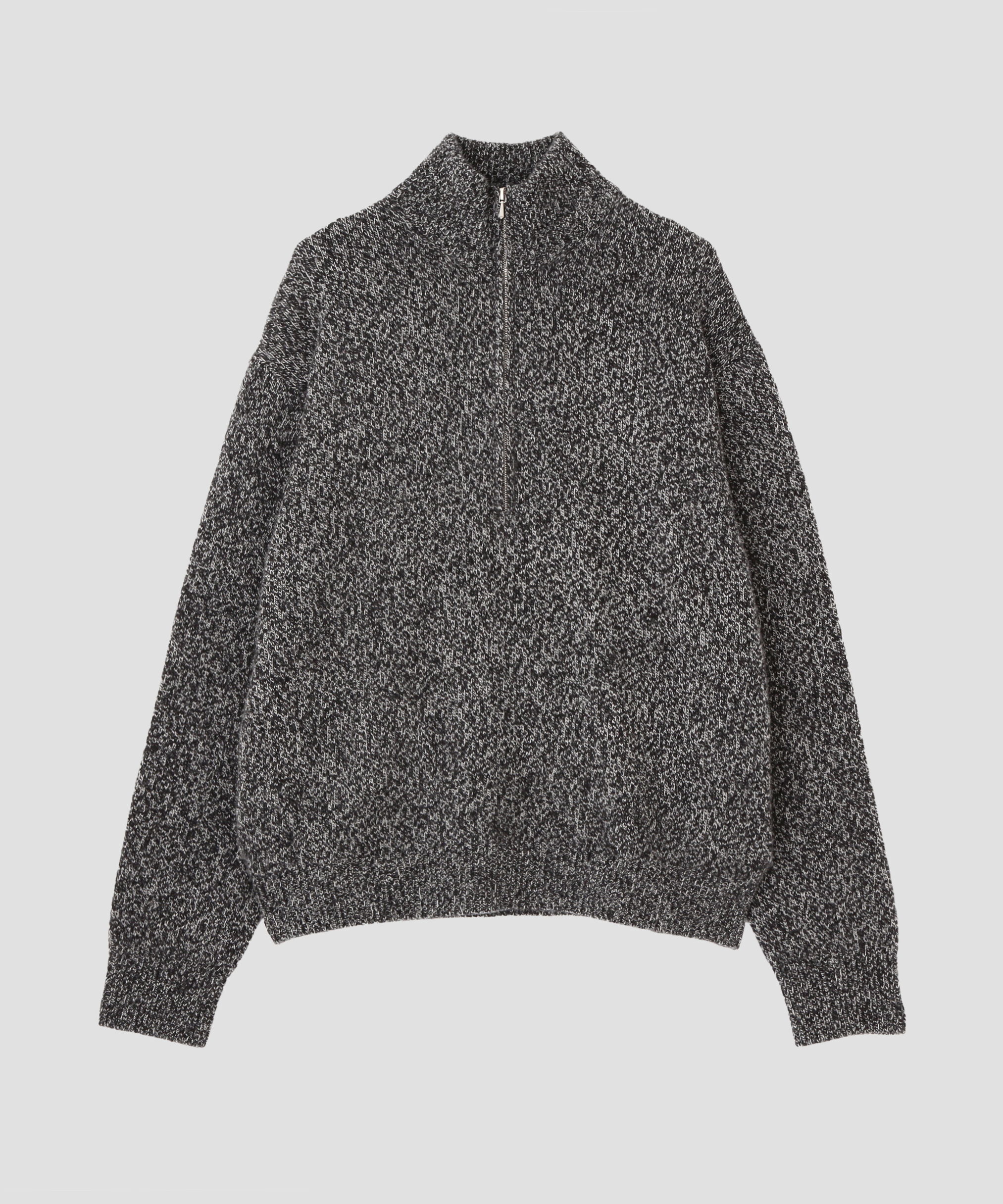 YLEVE 「YLEVE / WOOL CASHMERE MELANGE KNIT HALF ZIP PULL OVER」|ニット・セーター|ブラック