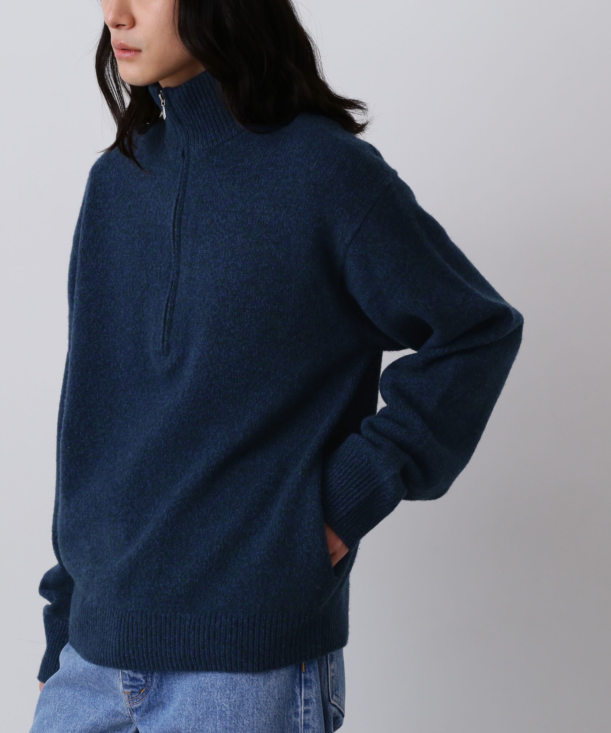 YLEVE 「YLEVE / WOOL CASHMERE MELANGE KNIT HALF ZIP PULL OVER」|ニット・セーター|