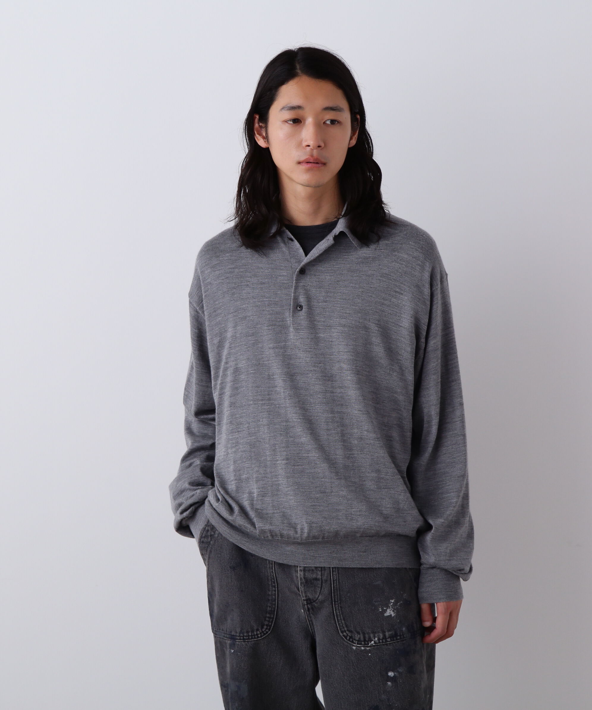 YLEVE 「YLEVE / WOOL SILK CASHMERE KNIT POLO」|ニット・セーター|グレー
