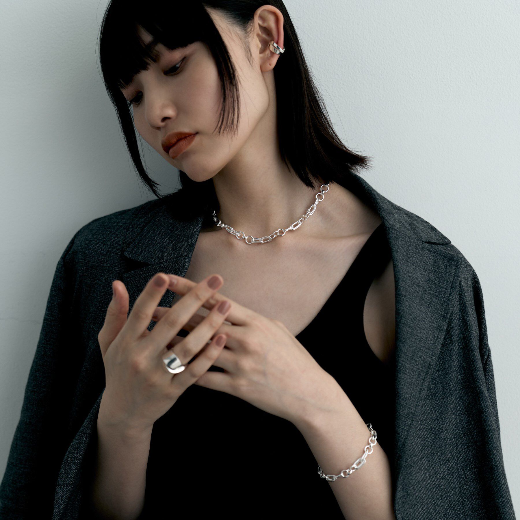 COCOSHNIK ONKITSCH「シルバー ミックスチェーン ダブルリンクブレスレット」|ブレスレット・バングル|