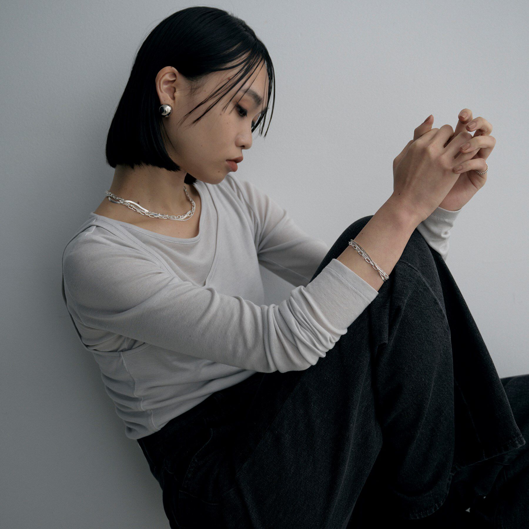 COCOSHNIK ONKITSCH「シルバー コンビネーションチェーン クアッドブレスレット」|ブレスレット・バングル|