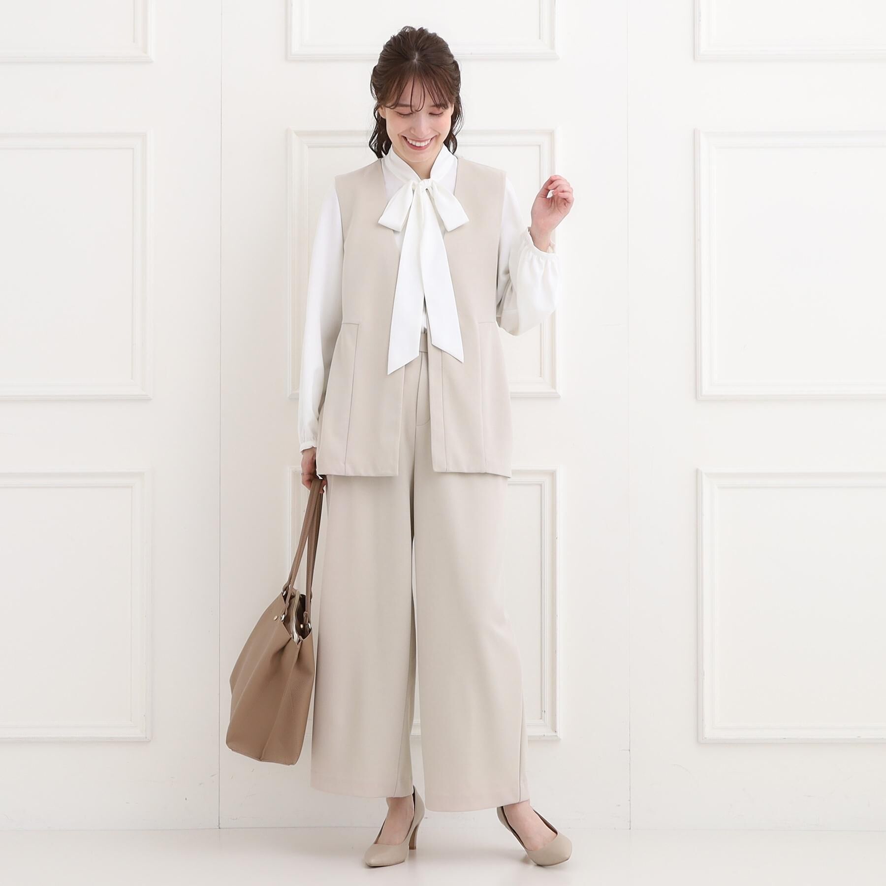 SHOO･LA･RUE「【洗濯機可/セットアップ可/S-3L】きちんと楽に。カットジョーゼットワイドパンツ」|その他|